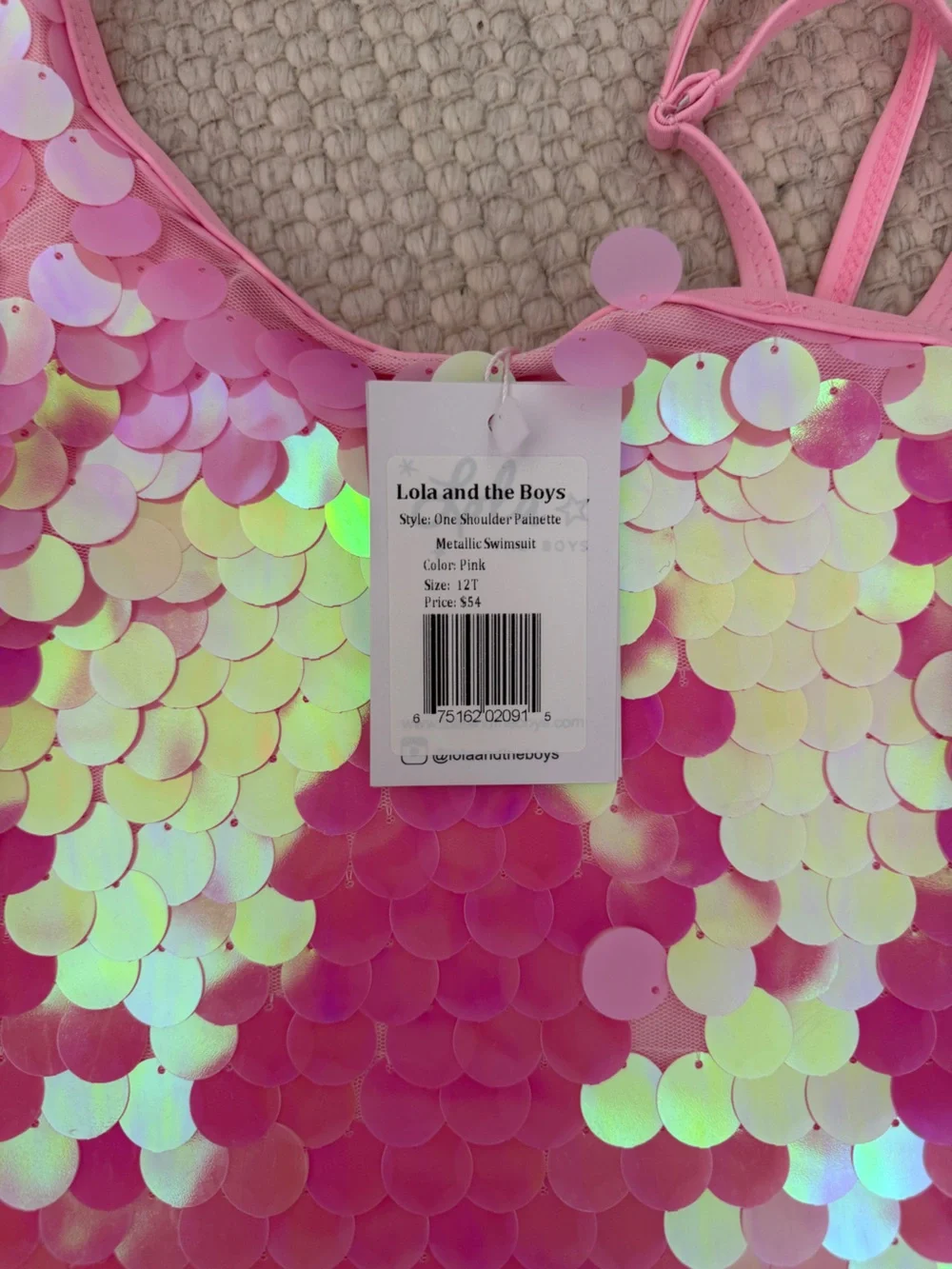 Lola + The Boys Iridescent Pink Sequin One-Piece Swimsuit